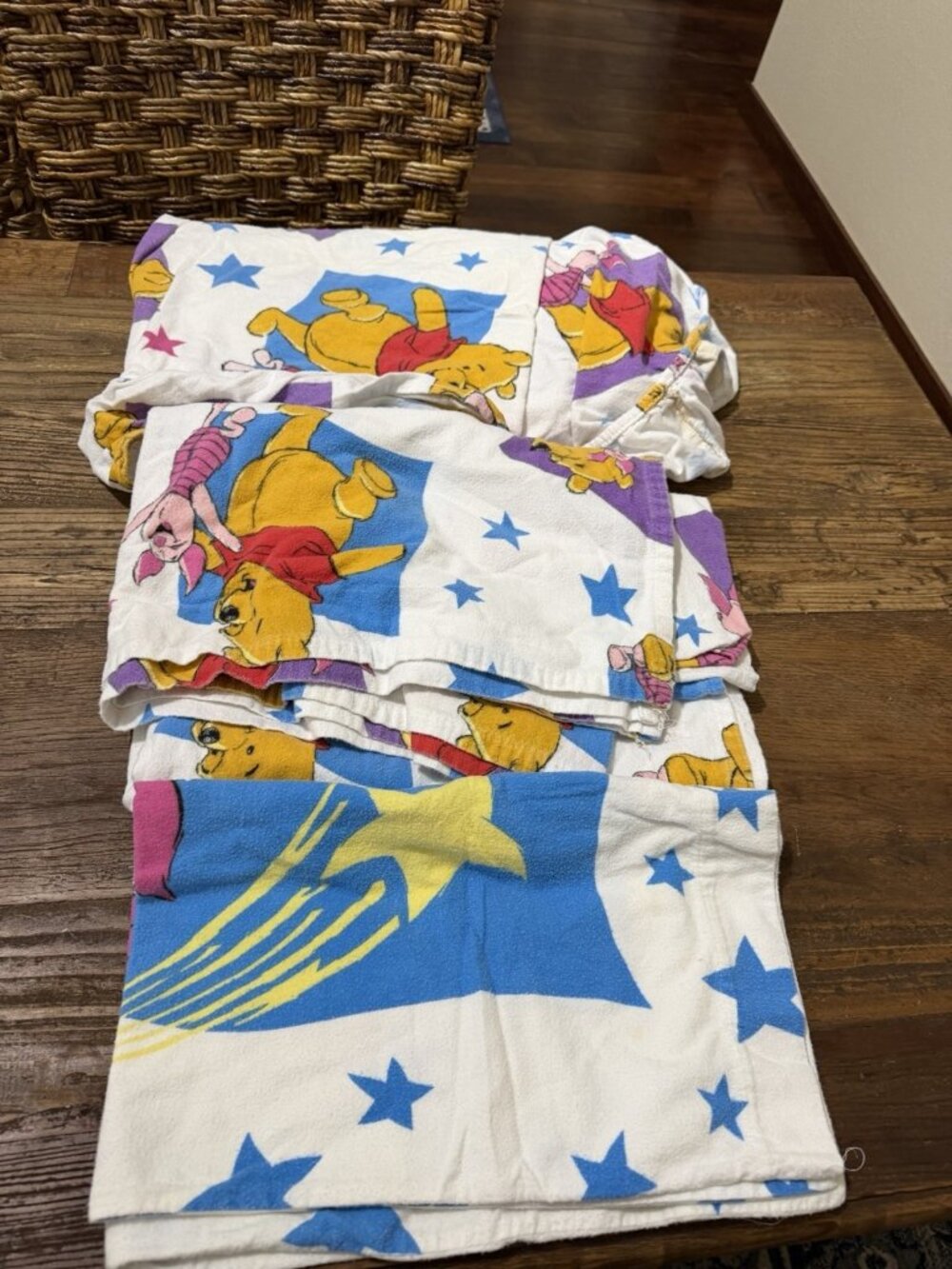VTG 3pc Set of Flannel Winnie The Pooh Twin Size Fitted, Flat Sheet & Pillowcase
